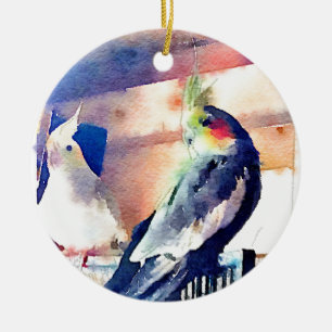 Ornamento De Cerâmica Cockatiel da Aquarela