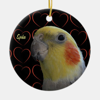 Ornamento De Cerâmica Cockatiel e Corações