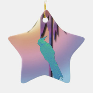 Ornamento De Cerâmica Cockatiel e Palm Tree Arte Digital