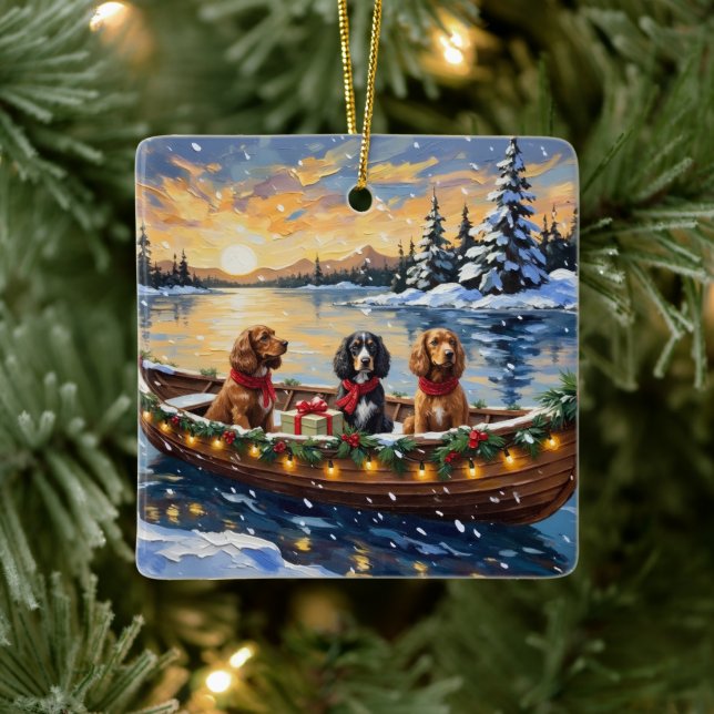 Ornamento De Cerâmica Cocker Spaniel Christmas Boat Holiday (Árvore)