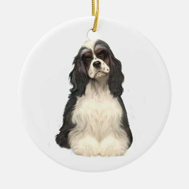 Ornamento De Cerâmica Cocker Spaniel - colorido parti (Frente)