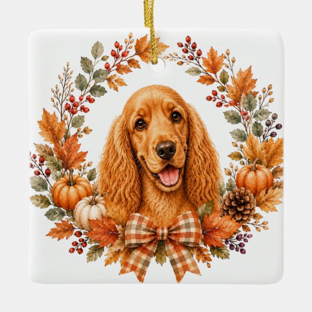 Ornamento De Cerâmica Cocker Spaniel Coroa de Outono (Frente)