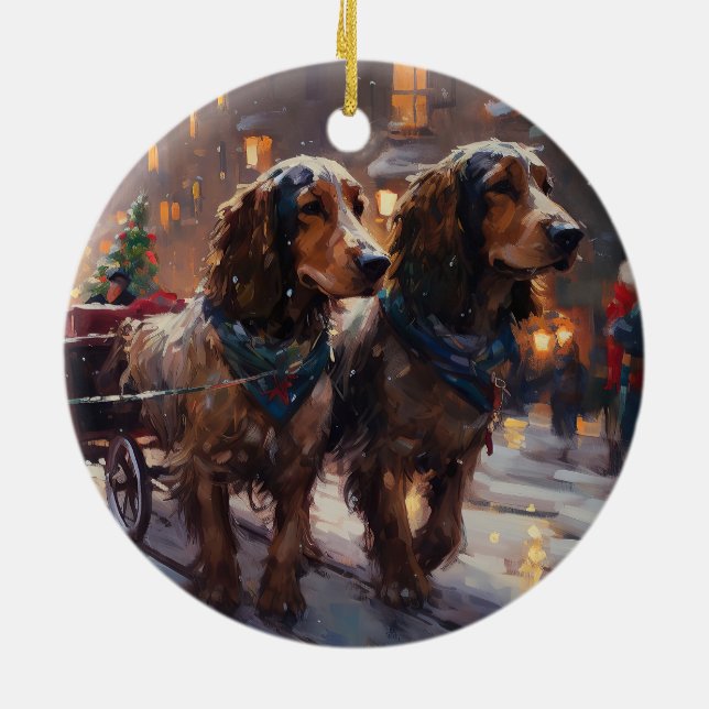 Ornamento De Cerâmica Cocker Spaniel Inglês Temporada de Natal (Traseira)