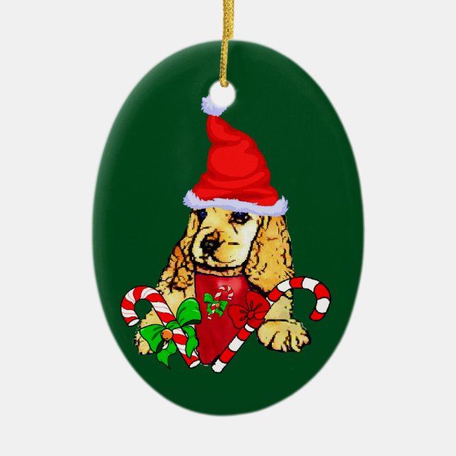 Ornamento De Cerâmica Cocker Spaniel Natal (Frente)