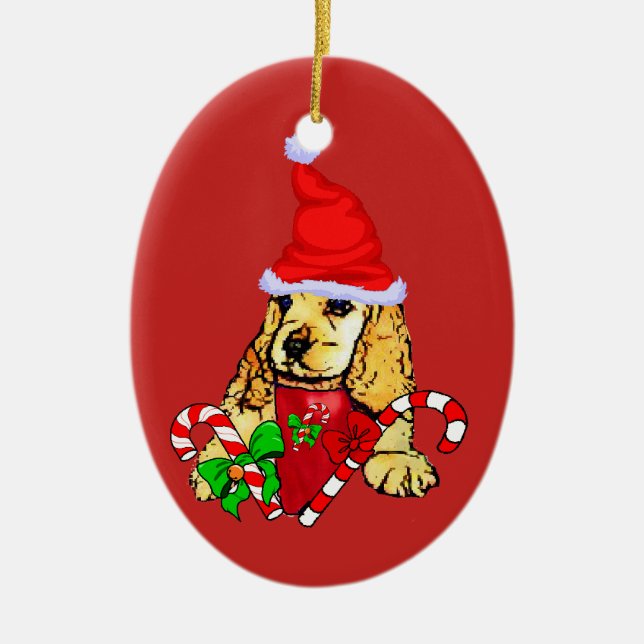 Ornamento De Cerâmica Cocker Spaniel Natal (Frente)