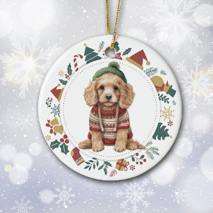 Ornamento De Cerâmica Cocker Spaniel no inverno da Sweet