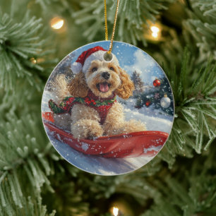 Ornamento De Cerâmica Cocker Spaniel no trenó Deixe nevar Natal