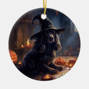 Ornamento De Cerâmica Cocker Spaniel Pumpkins Halloween Assustado