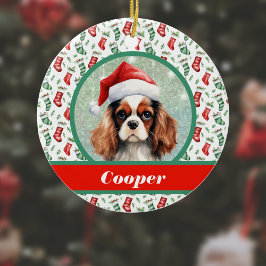 Ornamento De Cerâmica Cocker Spaniel Stockings de Natal e Nome do Cão