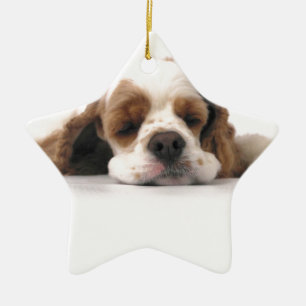 Ornamento De Cerâmica Cocker spaniel vermelho/branco do sono