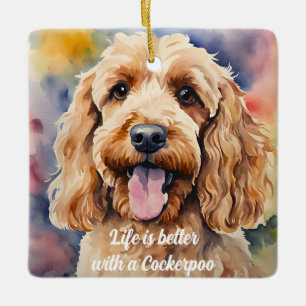 Ornamento De Cerâmica Cockerpoo, "a vida é melhor com uma coqueteira", c