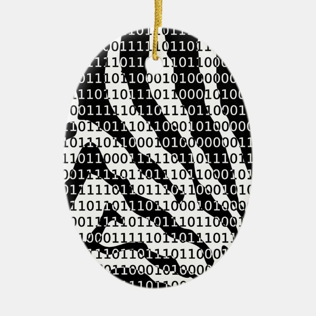 Ornamento De Cerâmica Código Binário Zebra Preto e Branco (Frente)