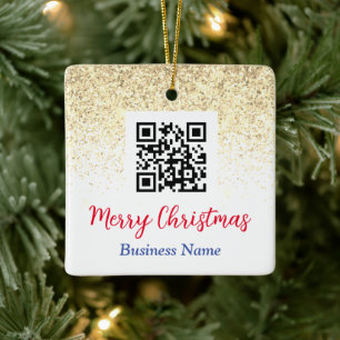 Ornamento De Cerâmica Código de QR de Natal Merry Nome de Negócios Doura