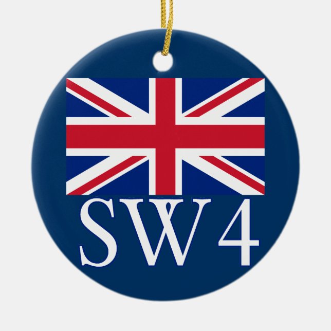 Ornamento De Cerâmica Código postal SW4 de Londres com Union Jack (Frente)