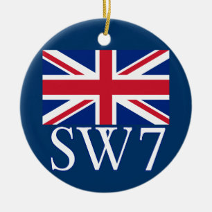 Ornamento De Cerâmica Código postal SW7 de Londres com Union Jack