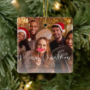 Ornamento De Cerâmica Código QR da Empresa Foto de Feliz Natal