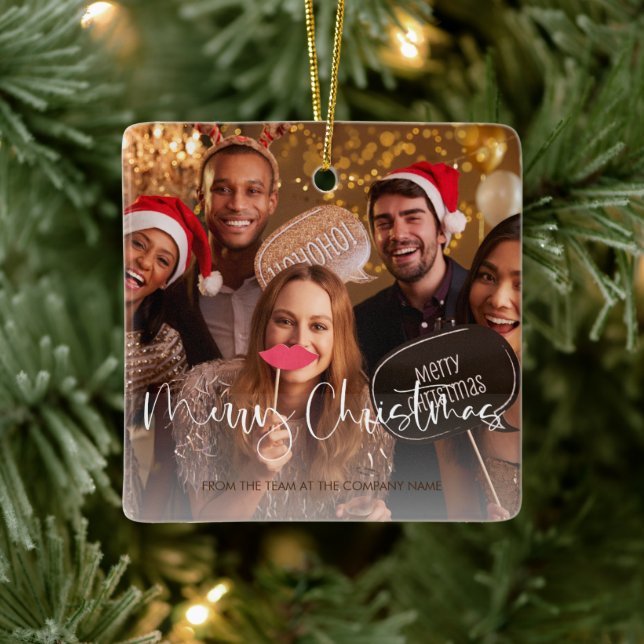 Ornamento De Cerâmica Código QR da Empresa Foto de Feliz Natal (Árvore)