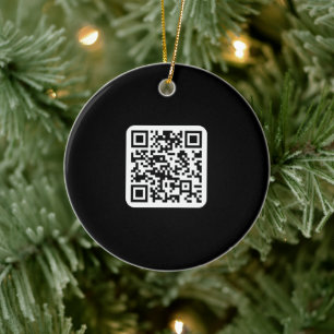 Ornamento De Cerâmica Código QR moderno editável   Branco preto ou qualq
