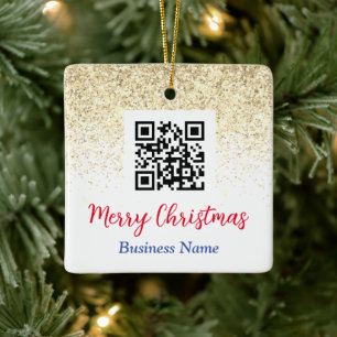 Ornamento De Cerâmica Código QR Natal Feliz Nome da Empresa Brilho Doura
