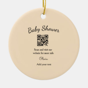Ornamento De Cerâmica Código QR simples para chá de bebê com nome e text