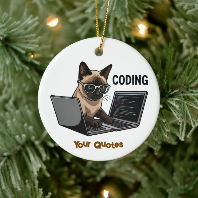 Ornamento De Cerâmica Coding Siamese Cat Cartoon (Árvore)