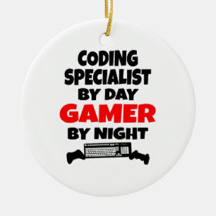 Ornamento De Cerâmica Coding Specialist por Day Gamer by Night