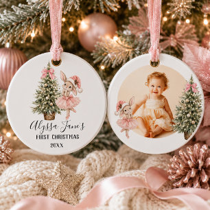 Ornamento De Cerâmica Coelhinha Bailarina Rosa Menina Primeiro Natal Fot