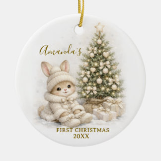 Ornamento De Cerâmica Coelhinho de Marfim Primeiro Natal Lembrança Menin