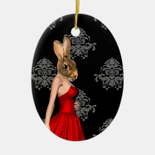 Ornamento De Cerâmica Coelhinho de vestido vermelho