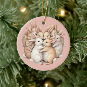 Ornamento De Cerâmica Coelhinhos Adoráveis em uma Ilustração de Abraço P