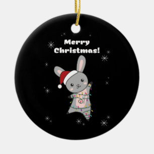 Ornamento De Cerâmica Coelhinhos Feliz Natal Animais de inverno Coelhos