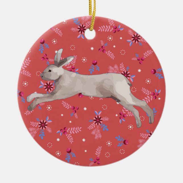 Ornamento De Cerâmica Coelho Aquarela (Frente)