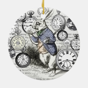 Ornamento De Cerâmica Coelho Branco Alice Mundo Clocks Arte