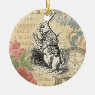 Ornamento De Cerâmica Coelho Branco Aventuras de Alice no País das Marav