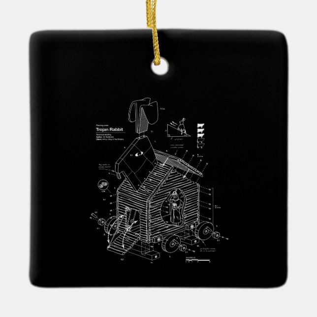 Ornamento De Cerâmica Coelho Cavalo de Troia Blueprint Engraçado (Frente)