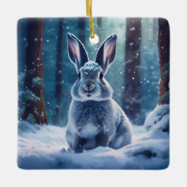 Ornamento De Cerâmica Coelho Corto Em Floresta Coberta De Neve Ornam Cer
