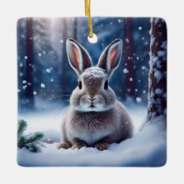 Ornamento De Cerâmica Coelho Corto Em Floresta Coberta De Neve Ornam Cer