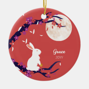 Ornamento De Cerâmica Coelho da Lua Cheia do Festival de outono do médio