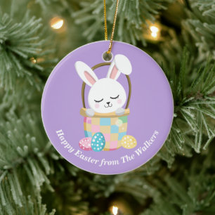 Ornamento De Cerâmica Coelho da Páscoa Rouxo Lilás Personalizado Feliz