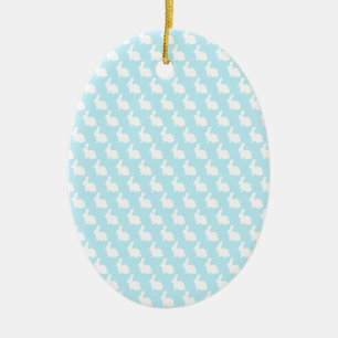Ornamento De Cerâmica Coelho da Páscoa Simples Azul e Branco