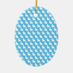 Ornamento De Cerâmica Coelho da Páscoa Simples Azul e Branco