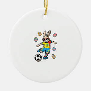 Ornamento De Cerâmica Coelho de Páscoa Chute de Futebol Coelho Futebol M