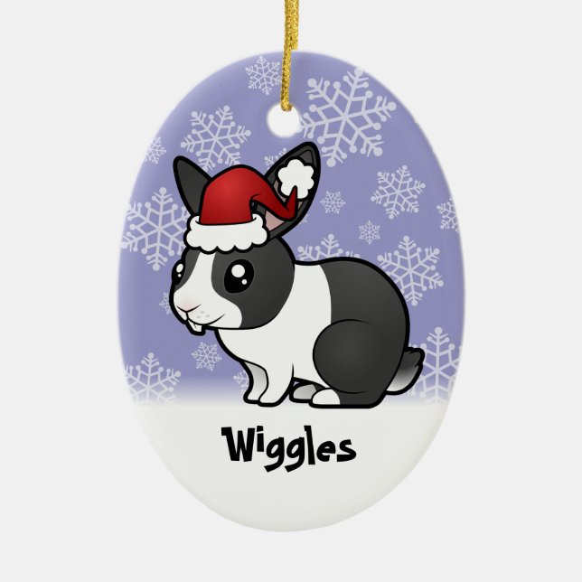 Ornamento De Cerâmica Coelho do Natal (cabelo liso da orelha uppy) (Frente)