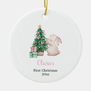 Ornamento De Cerâmica Coelho do primeiro Natal personalizado do bebê