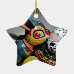 Ornamento De Cerâmica Coelho dos Brinquedos e ovo de vaca