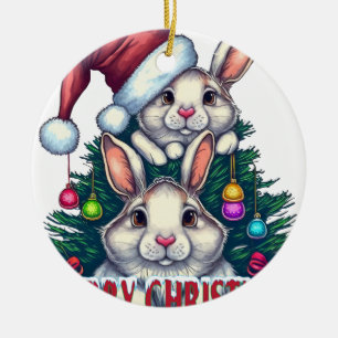 Ornamento De Cerâmica Coelho Fofo Natal Feliz – Coelho de Férias