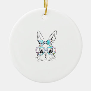 Ornamento De Cerâmica Coelho Fofo Rosto de Coelho Óculos Tie Dye Menina 
