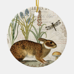 Ornamento De Cerâmica coelho francês do vintage moderno no jardim