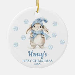 Ornamento De Cerâmica Coelho Personalizado Primeiro Natal do Bebê