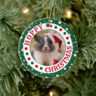 Ornamento De Cerâmica Coelho Personalizável da Casa | Foto de Natal Hopp